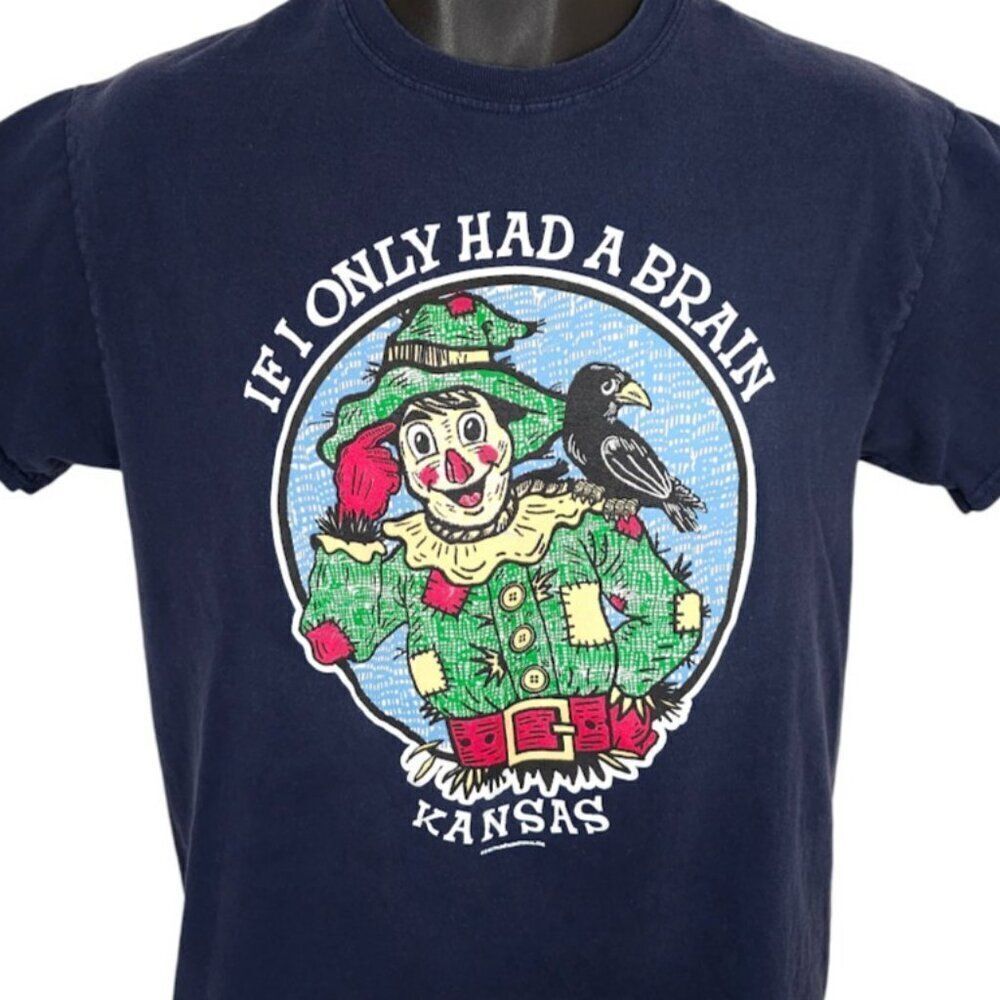 Kansas T Shirt Mens Size Medium Blue If I Only Had a Brain Scarecrow Wizard Oz